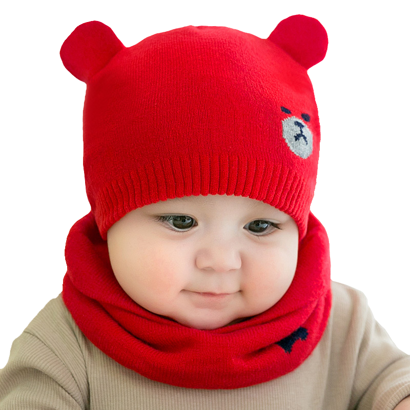 秋冬宝宝帽子男女婴儿帽子韩国儿童毛线帽围巾两件套0-3-6-12个月