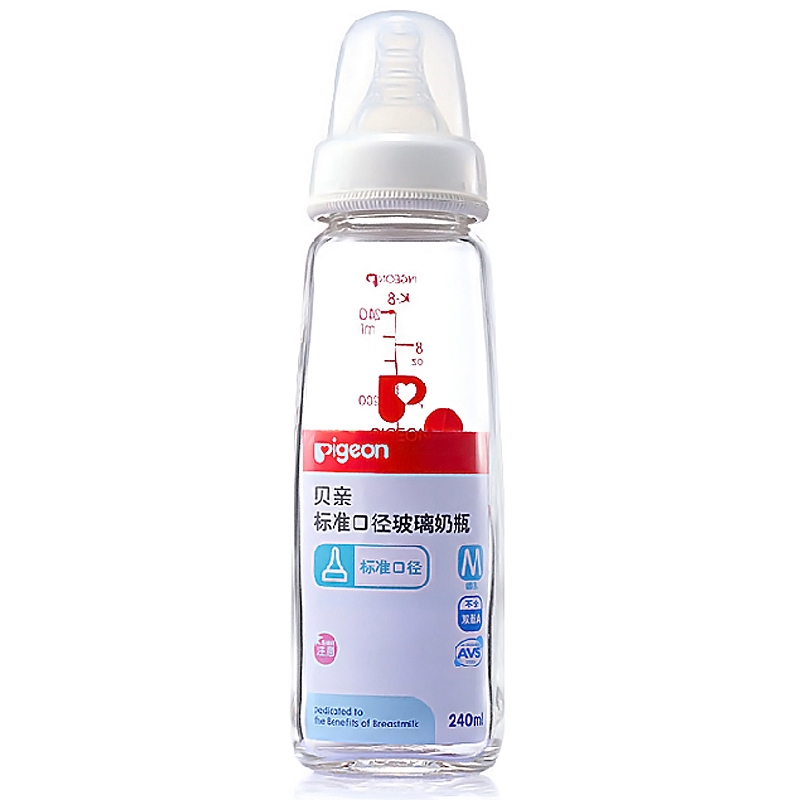 贝亲(Pigeon)标准口径玻璃奶瓶240ml AA85 M号奶嘴3-6个月