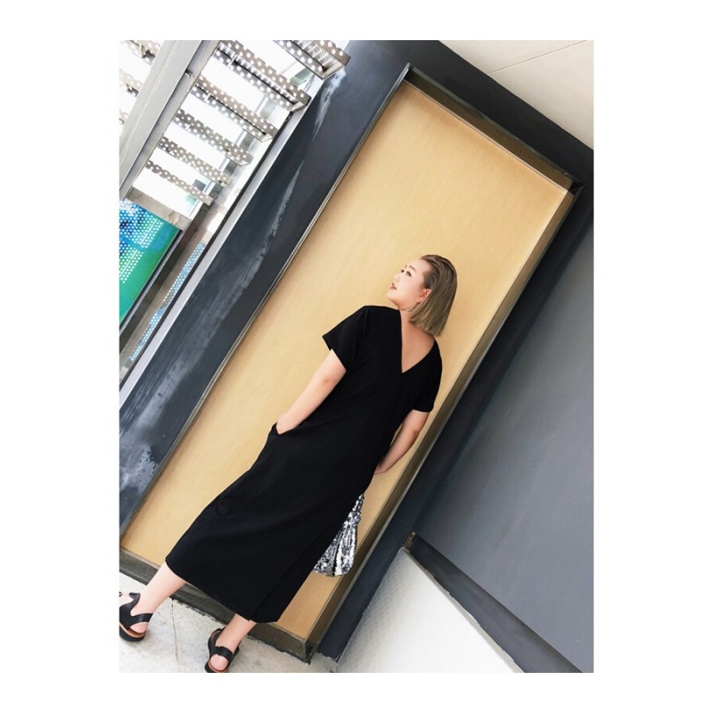 大码收腰长裙200斤女仙裙胖mm夏连衣裙软妹女装微胖显瘦裙子黑色