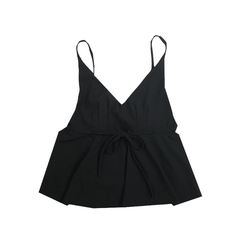 夏季韩版修身荷叶边露背无袖短款带港味外穿背心上衣女学生 黑色 均码