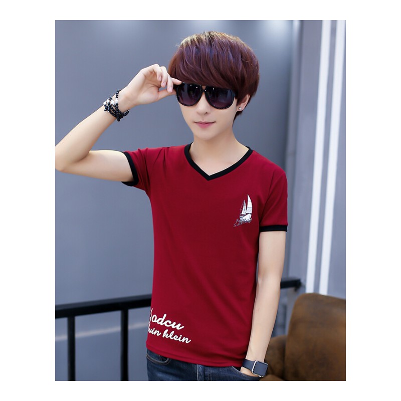 夏季高中初中学生短袖T恤男14-16-18岁修身潮流衣服韩版帅气男孩