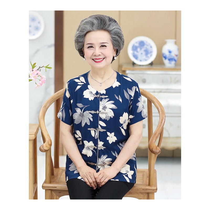 中老年女装夏装套装奶奶装衣服老人短袖妈妈上衣60-70-80岁两件套