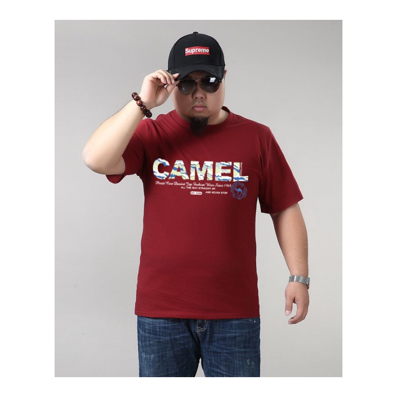 加肥加大短袖T恤男圆领半袖男士大码印花上衣夏季衣服潮男装