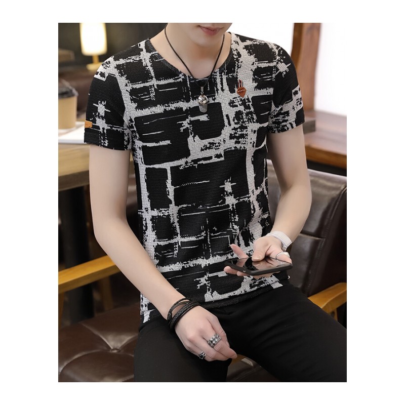 夏季薄款短袖T恤男士韩版潮修身V领体恤半袖男装打底衫学生上衣服