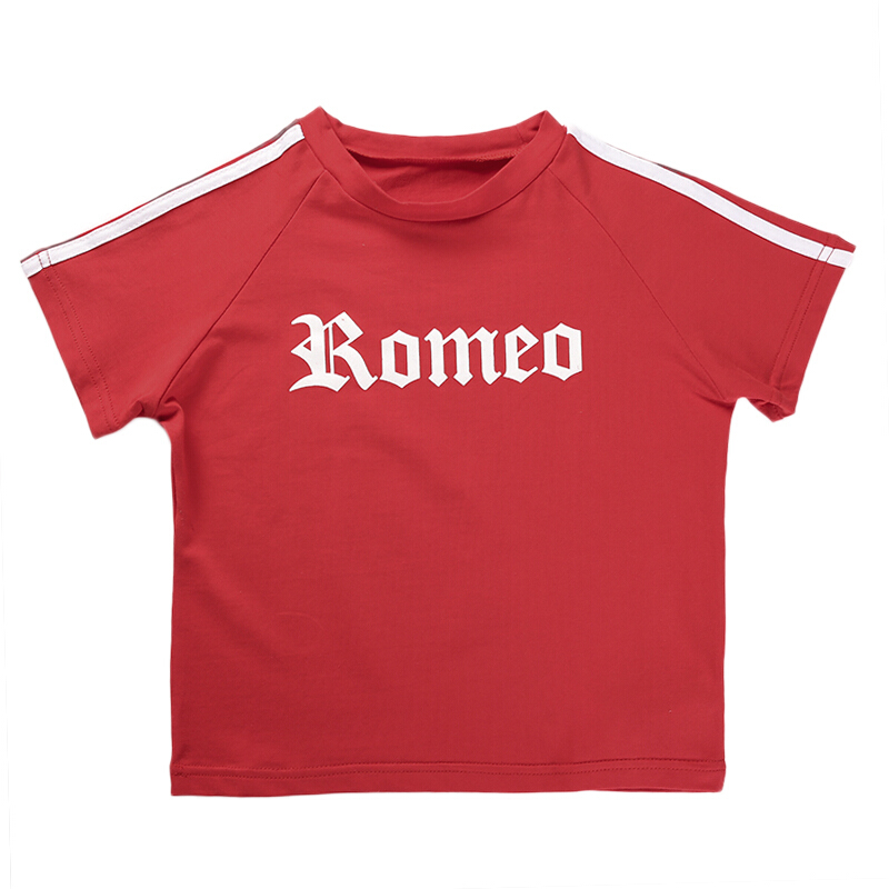 2018春夏欧洲站r字母撞色织带打底短袖T恤女露脐性感上衣