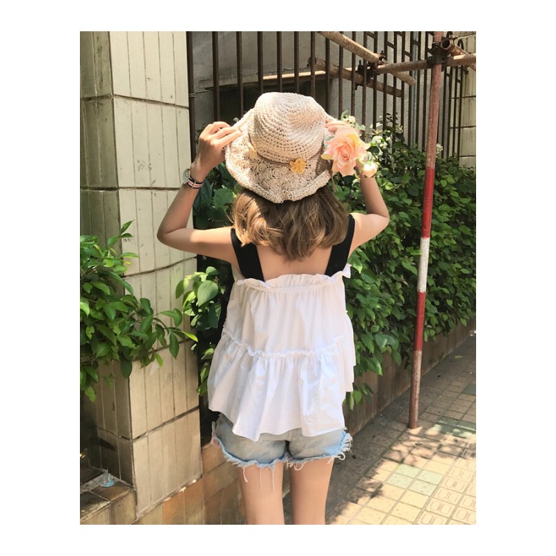 2018夏季女装韩版学生蝴蝶结露肩带上衣短款潮黄色均码