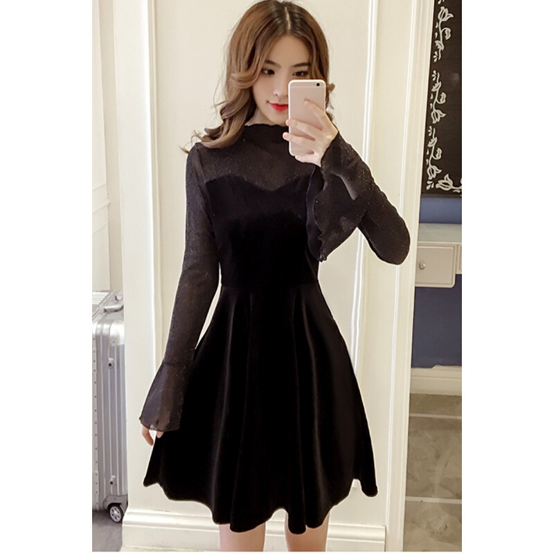 微胖mm大码女装2018春装性感连衣裙蕾丝显瘦打底胖妹妹200斤黑色
