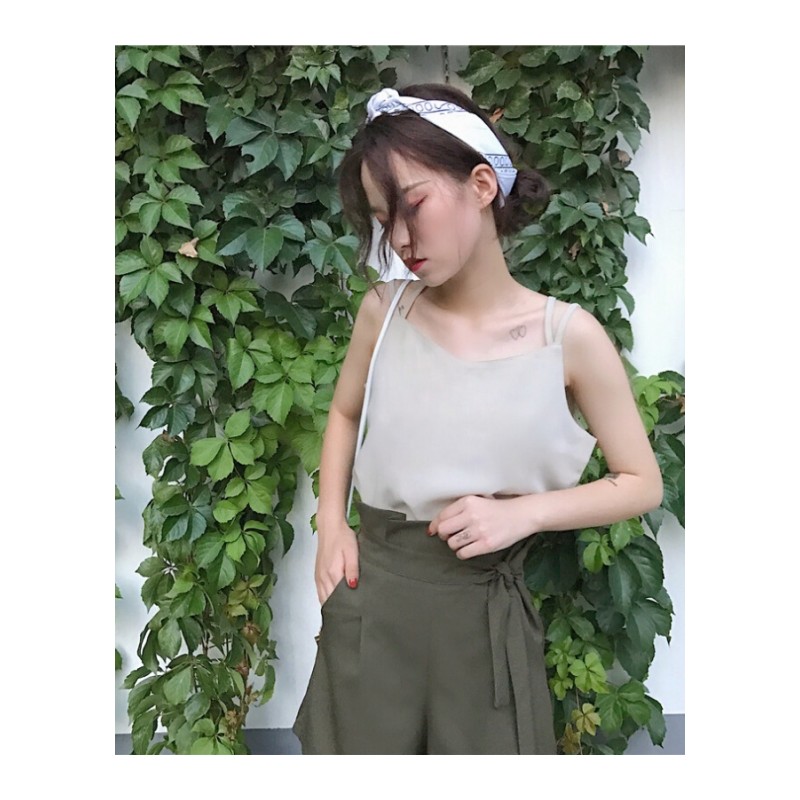 2018韩国纯色外穿带背心宽松显瘦双肩带打底上衣女学生浅灰色均码