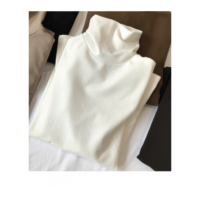 敲舒服软软的~简约高领打底衫女长袖T恤纯色修身春秋内搭上衣