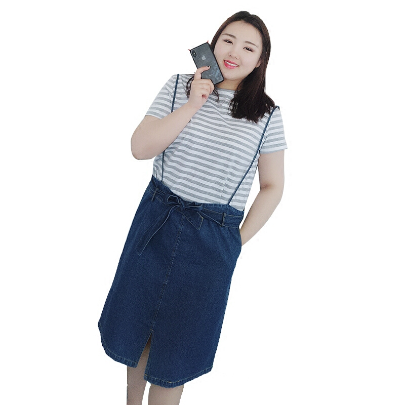 大码女装2018胖mm夏装减龄遮肚显瘦休闲两件套装200斤灰色+蓝色