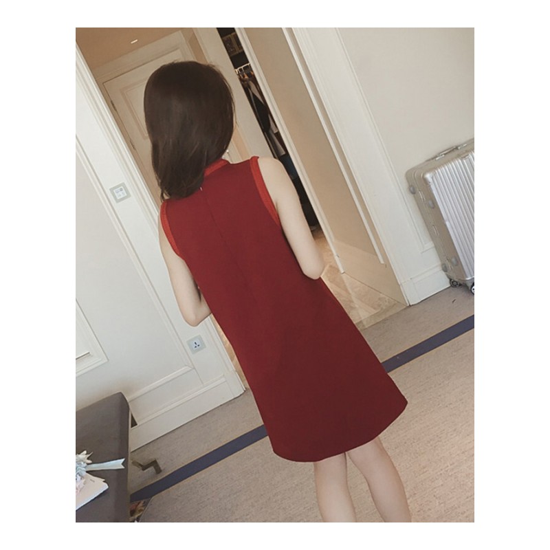 2018夏女装款韩版时尚复古小清新裙子红色显瘦直筒连衣裙夏红色
