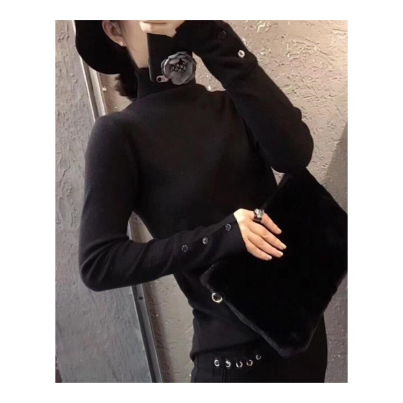欧洲站春秋装女2018新款欧货时尚高领针织打底衫修身长袖T恤黑色均码