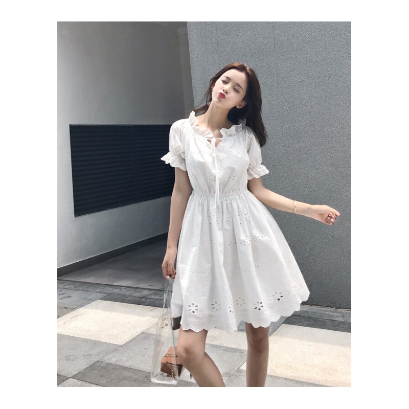 温柔连衣裙女夏2018冷淡风超仙中长款收腰裙子极简夏装