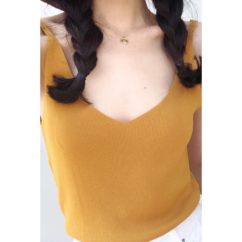 纯色V领针织带背心女夏短款内搭宽松外穿打底衫上衣黄色均码