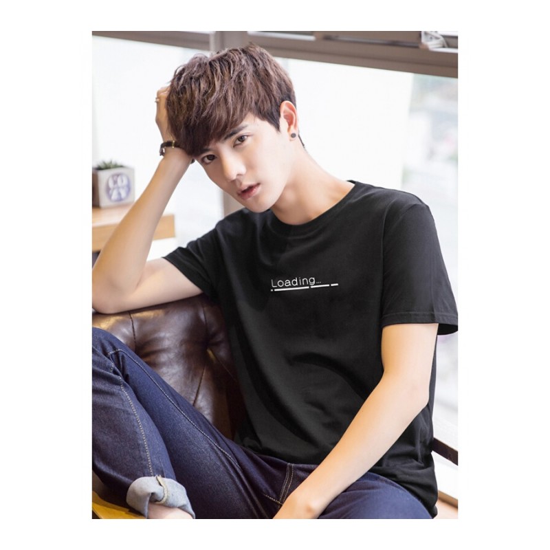 夏季男士短袖T恤韩版圆领宽松青少年体恤学生男装衣服