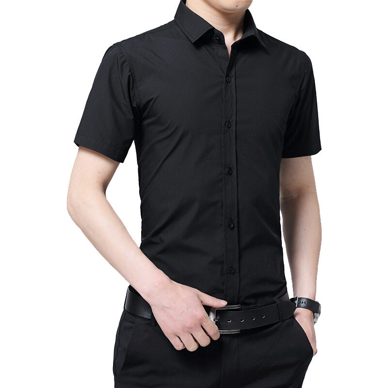 夏装男士衬衫修身韩版商务休闲职业黑色衬衣半袖免烫寸衫白色