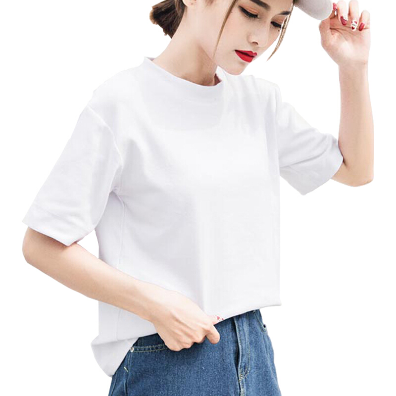 夏季宽松圆领新款纯色T恤女士短袖学生韩版纯棉打底衫上衣