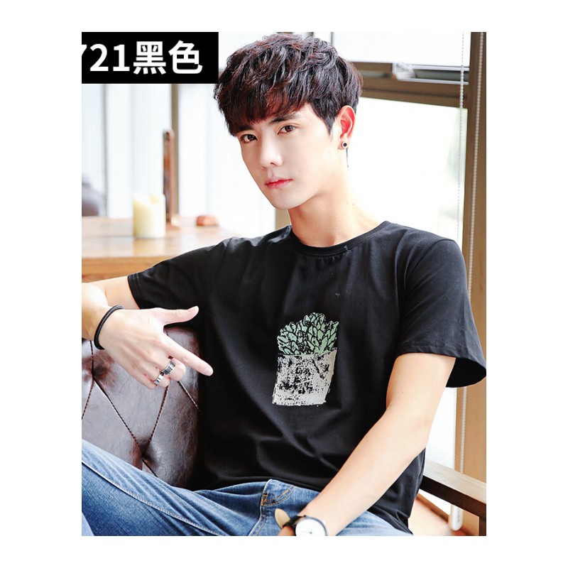 短袖T恤男士2018夏季新款半袖体恤圆领潮上衣学生条纹打底衫青年