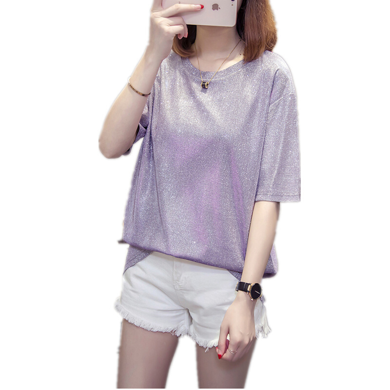 胖仙女大码女装夏胖mm爱2018短袖T恤女遮肚子半袖上衣宽松紫罗兰L约95-115斤