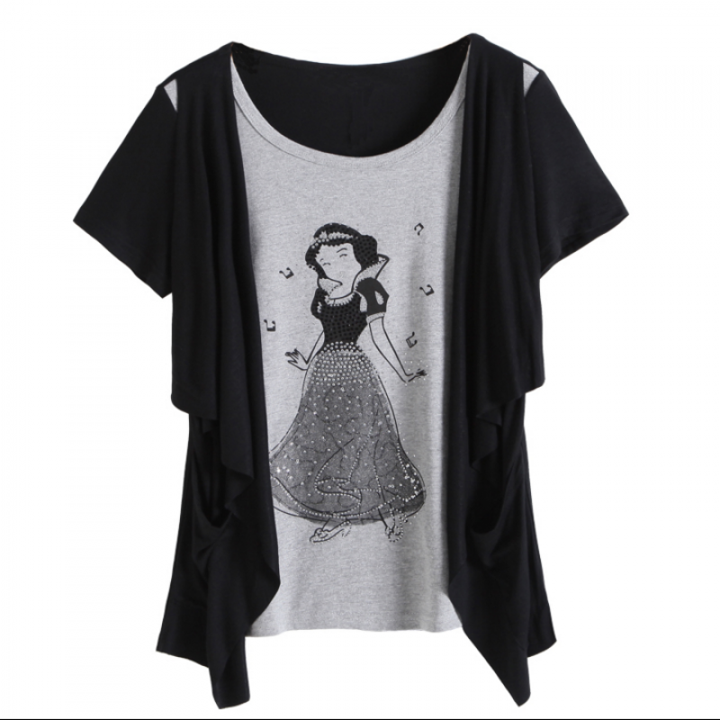 加肥加大码女装胖mm夏装假两件200斤胖妹妹短袖T恤宽松上衣