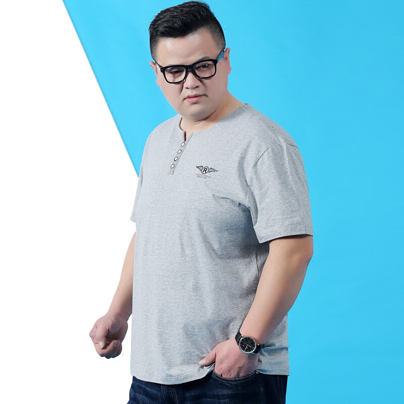 夏装加大加肥男士短袖T恤大码男装v领宽松胖子肥佬半袖体恤