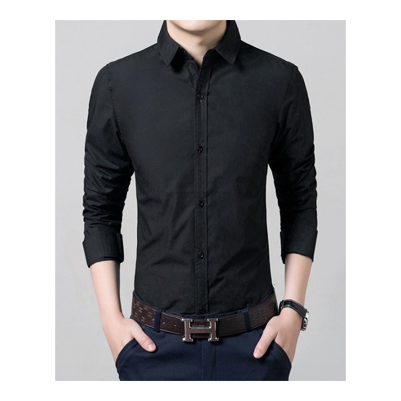 黑色短袖衬衫男夏季青少年时尚修身韩版潮流学生衬衣帅气寸衫