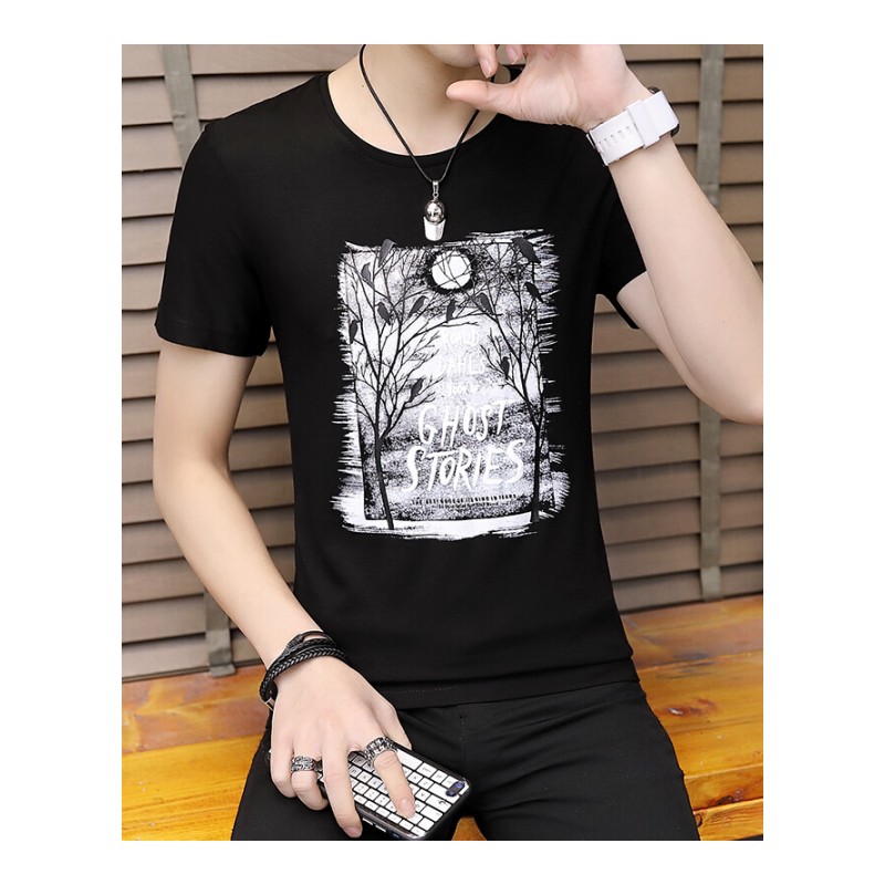 夏季男装短袖T恤青年时尚潮流半袖韩版修身纯棉学生休闲圆领体恤