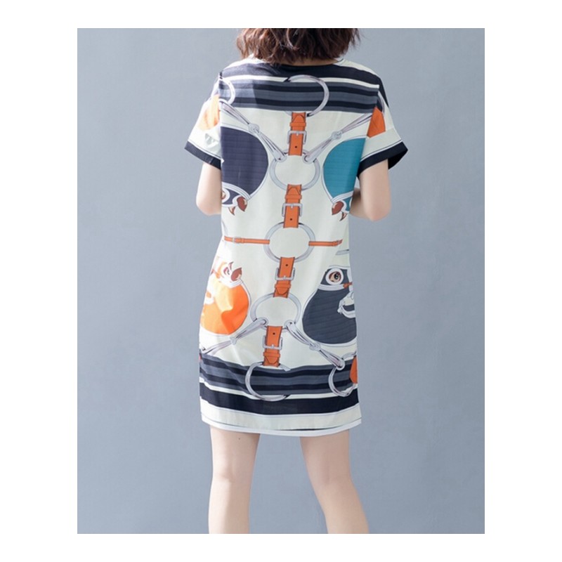 加肥加大码女装胖mm时尚韩版印花休闲遮肉显瘦休闲连衣裙2018夏款图片色