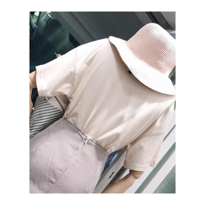 韩国2018春新款亮片贴布刺绣字母女装上衣显瘦短袖T恤衫潮粉红色均码