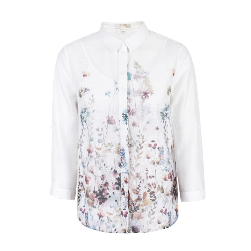 夏装两穿七分袖两件套印花衬衫女|S85本白色