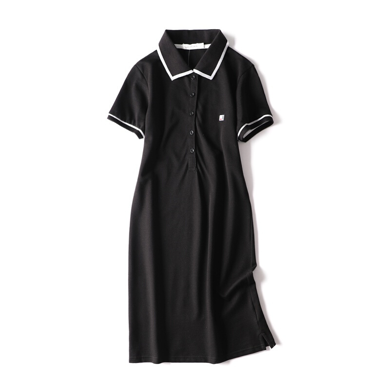 简约休闲运动风拼色POLO领舒适短袖高腰连衣裙女18年夏季