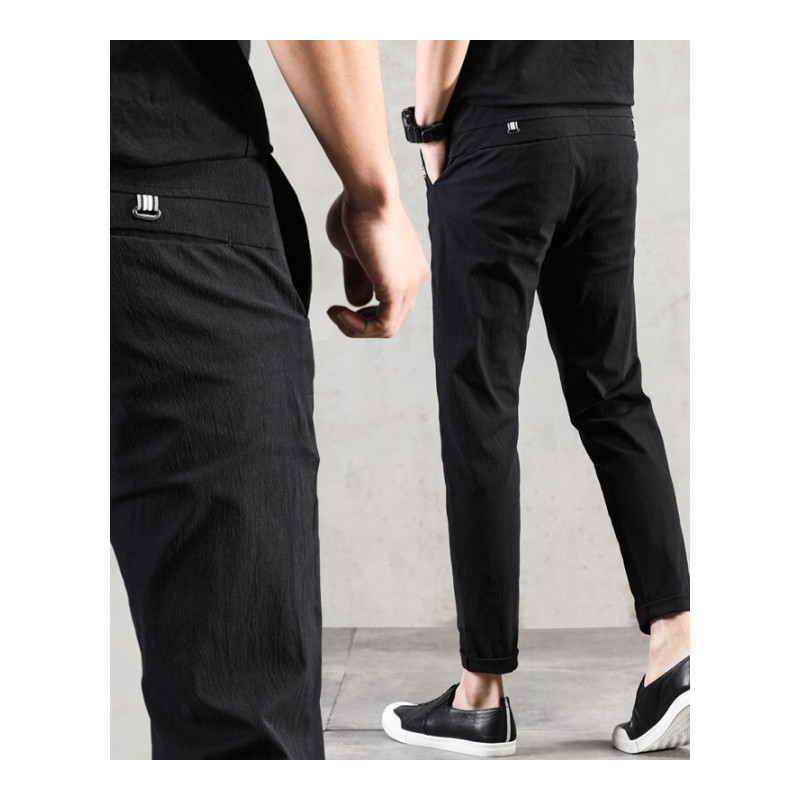 夏裤子韩版潮流九分裤男修身小脚9分裤夏季薄款男士休闲裤青少年 黑色 28