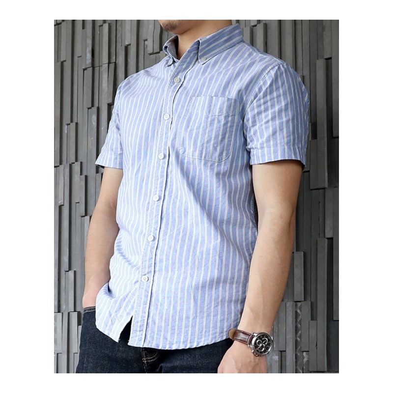 夏季青年短袖衬衫男韩版修身休闲半袖条纹衬衣商务寸衫条纹