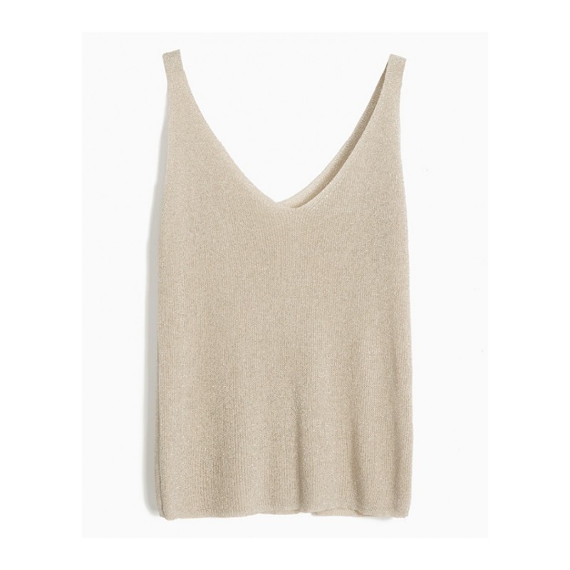 针织带背心女韩版直筒显瘦无袖V领上衣夏季杏色均码