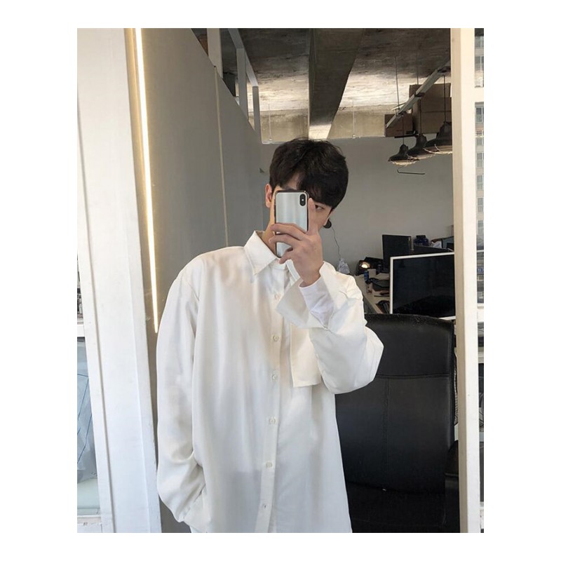韩国2018春装新款韩版纯色衬衣男士宽松长袖衬衫男气质