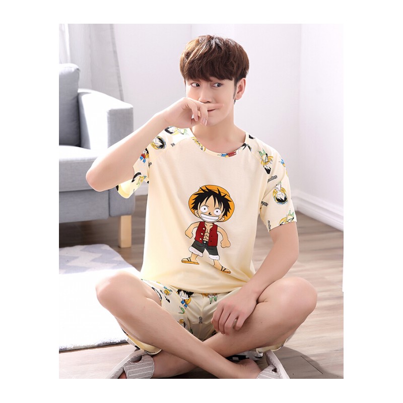 特大号男士睡衣春夏季短袖纯棉薄款男式青年学生加肥大码卡通