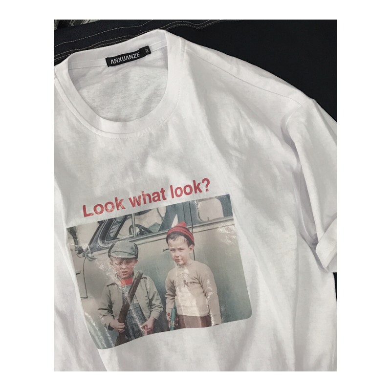 港味T恤女装2018夏季新款韩版原宿中性BF风情侣创意印花半袖上衣