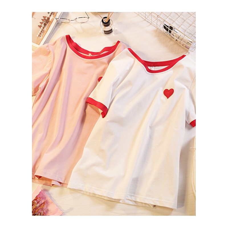 春装2018夏季新款韩版宽松短袖T恤女时尚爱心学生上衣潮