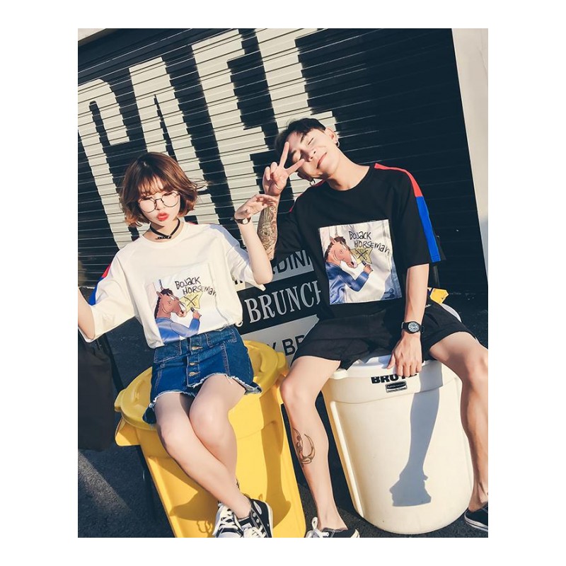 情侣半袖新款2018潮T恤女宽松夏季短袖中学生上衣韩版bf班服