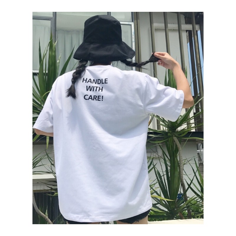 春夏女装2018新款韩版字母印花上衣宽松白色短袖T恤学生 白色 均码