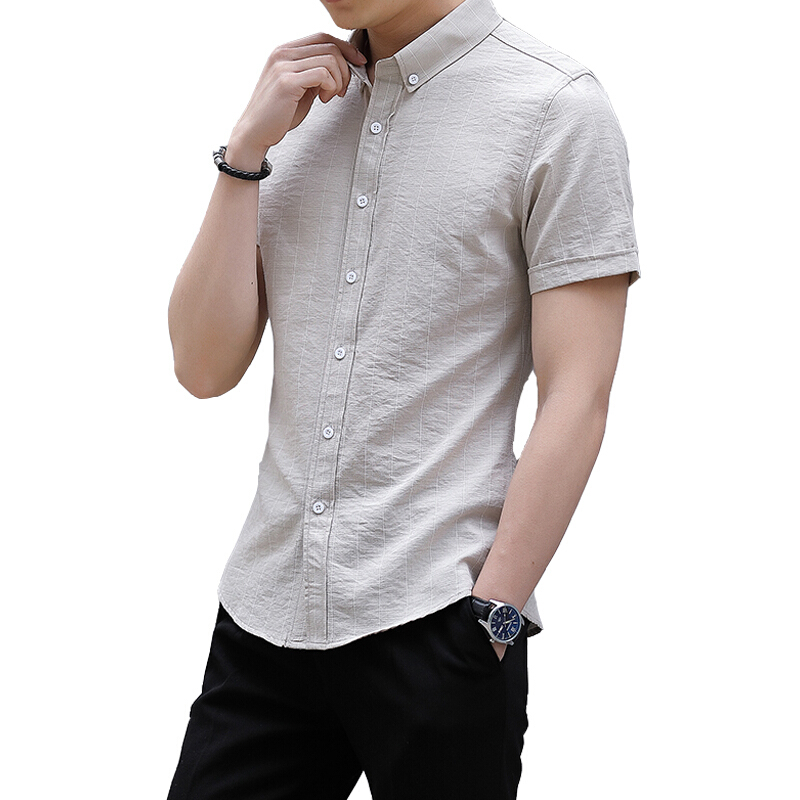 2018夏季新款格子衬衫男士短袖时尚男装韩版修身潮流青年薄款衬衣