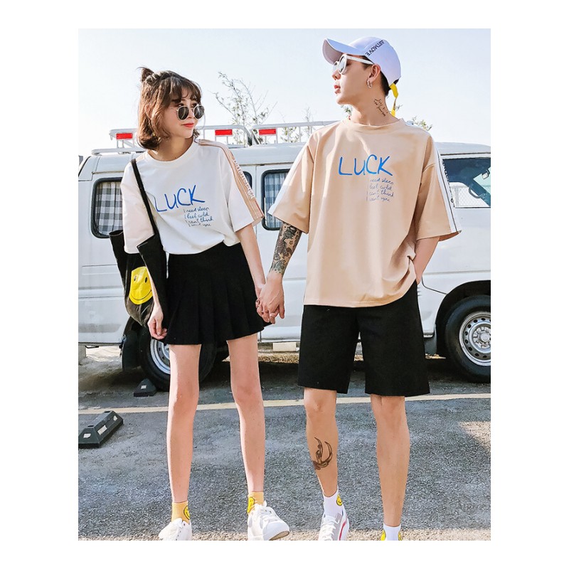 qlz情侣装夏装2018新款韩版印花半袖T恤上衣宽松短袖女学生班服潮