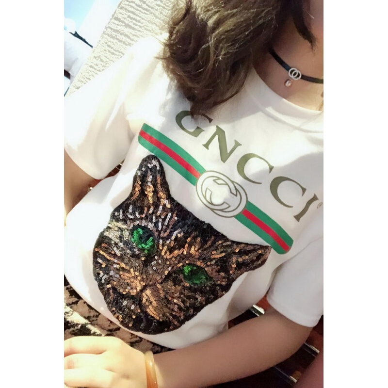 2018夏季短袖T恤女新款韩版圆领印花大码宽松白色半袖体恤黑刺绣1