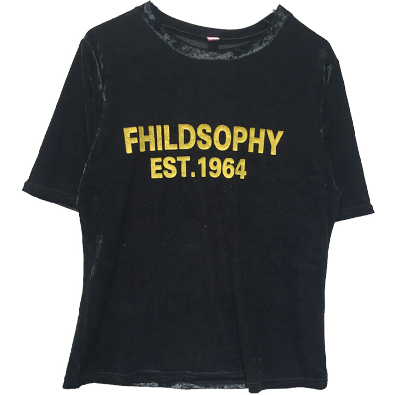 丝绒上衣韩版春夏2018新款宽松短袖T恤学生中长款打底衫女黑色均码