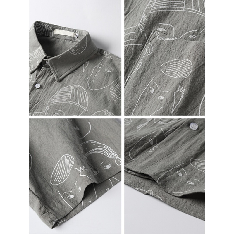 港风夏季新款原宿印花短袖衬衫学生韩版宽松中袖衬衣 白色 宽松 S