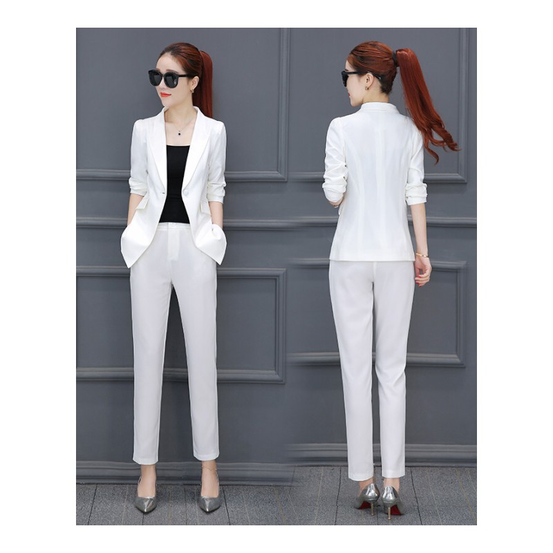 欧洲站小西装套装春秋新款韩版薄款时尚职业女装气质两件套潮DAS-2157白色