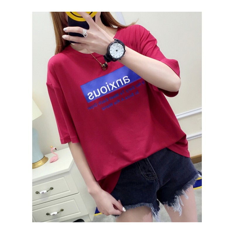 2018夏季韩范短袖T恤女宽松韩版潮中学生字母印花半袖上衣服