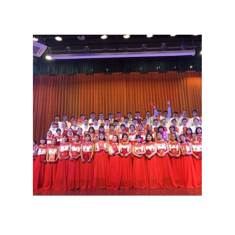 新款礼服大合唱团演出服女长裙高中初中学生民乐古筝表演服红色无袖