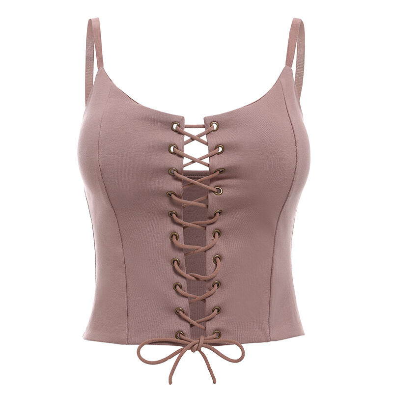 2018性感夜店夏装新款露肩V领系带绑带带背心上衣打底内搭黑色均码