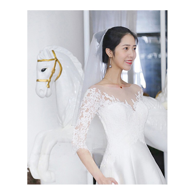 婚纱礼服2018新款韩版齐地修身显瘦新娘结婚一字肩缎面公主长拖尾白色